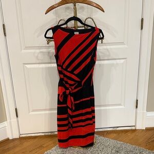 Cache Black and Red Sheath Midi Dress Sleeveless Crew Neck